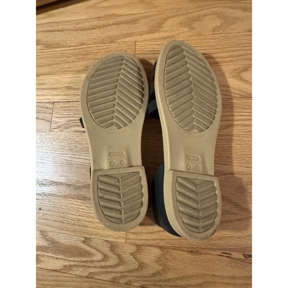 Crocs Sandals W 10 Tulum Toe Post Black Open Flat Casual Travel Beach Slip On - Picture 4 of 4